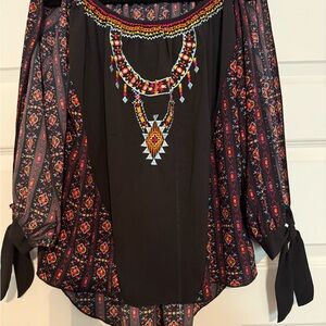 Rock & Roll Cowgirl Black and Red Embroidered Blouse - NEVER WORN